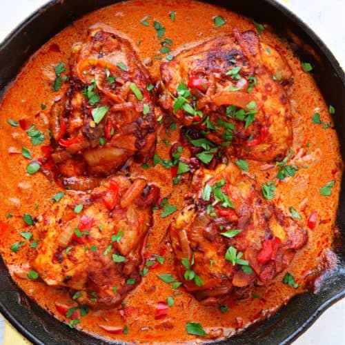 Chicken in paprikash sauce.