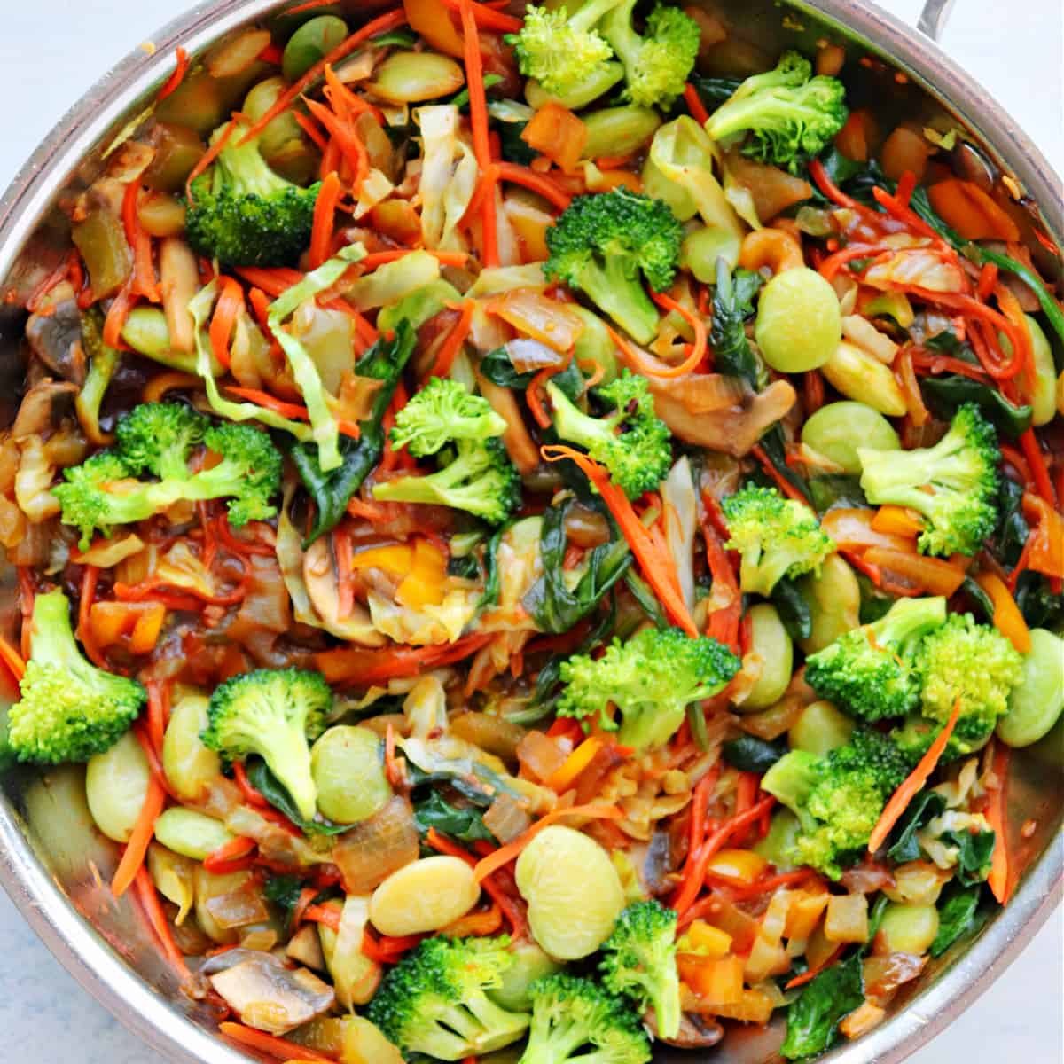 Veggies in a skillet.