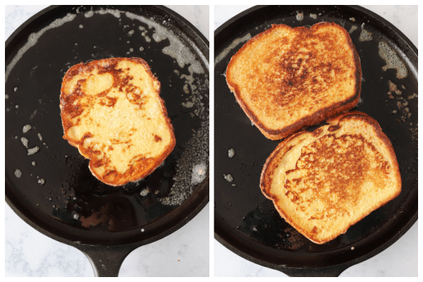 Bread fried in pan.