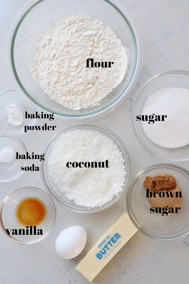 Ingredients for cookies on a board.