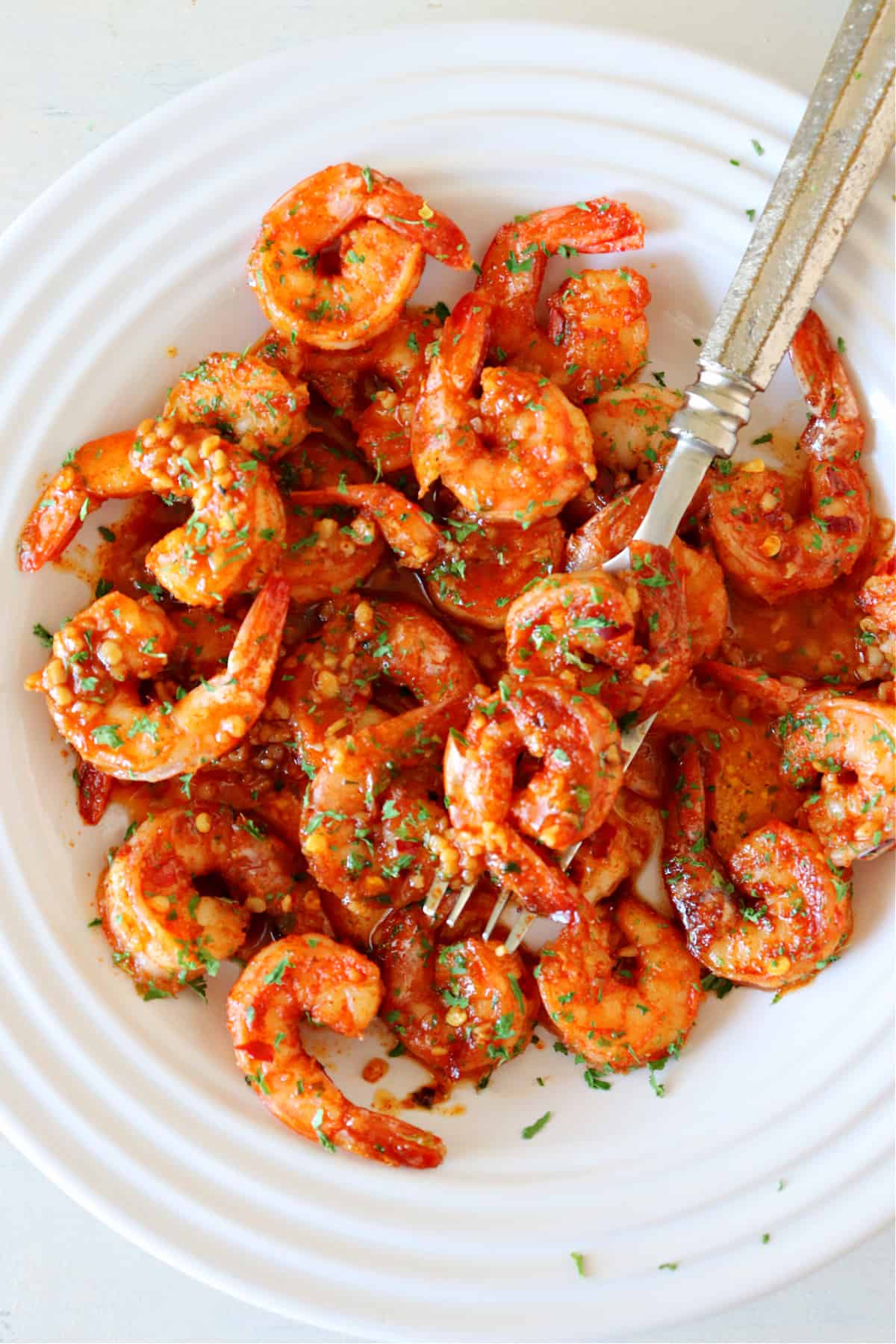 Cajun shrimp on a plate.