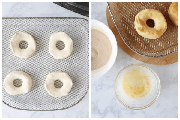 Donuts on air fryer rack.