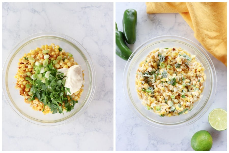 Corn and rest of ingredients in a bowl.