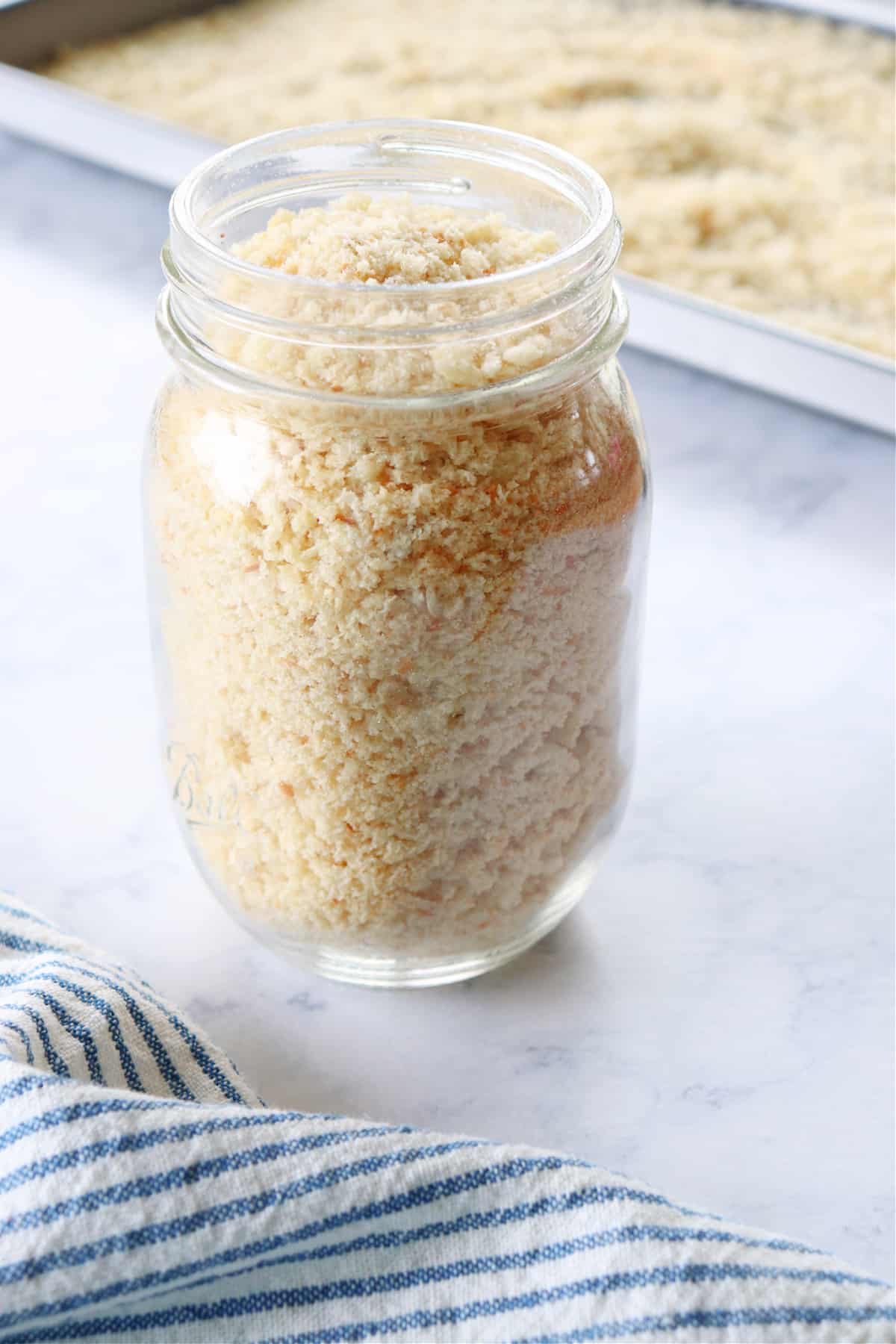 Bread crumbs in a glass jar.