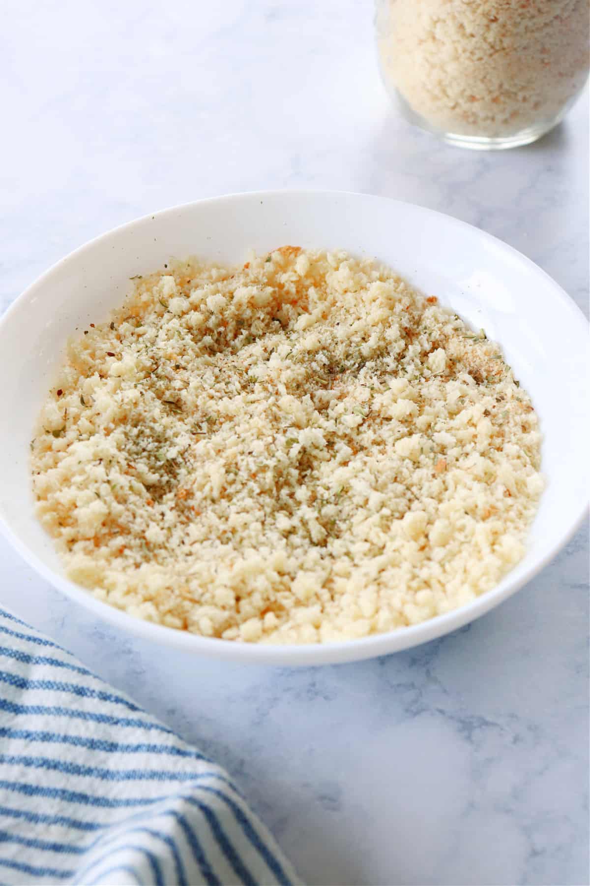 Italian bread crumbs in a bowl.