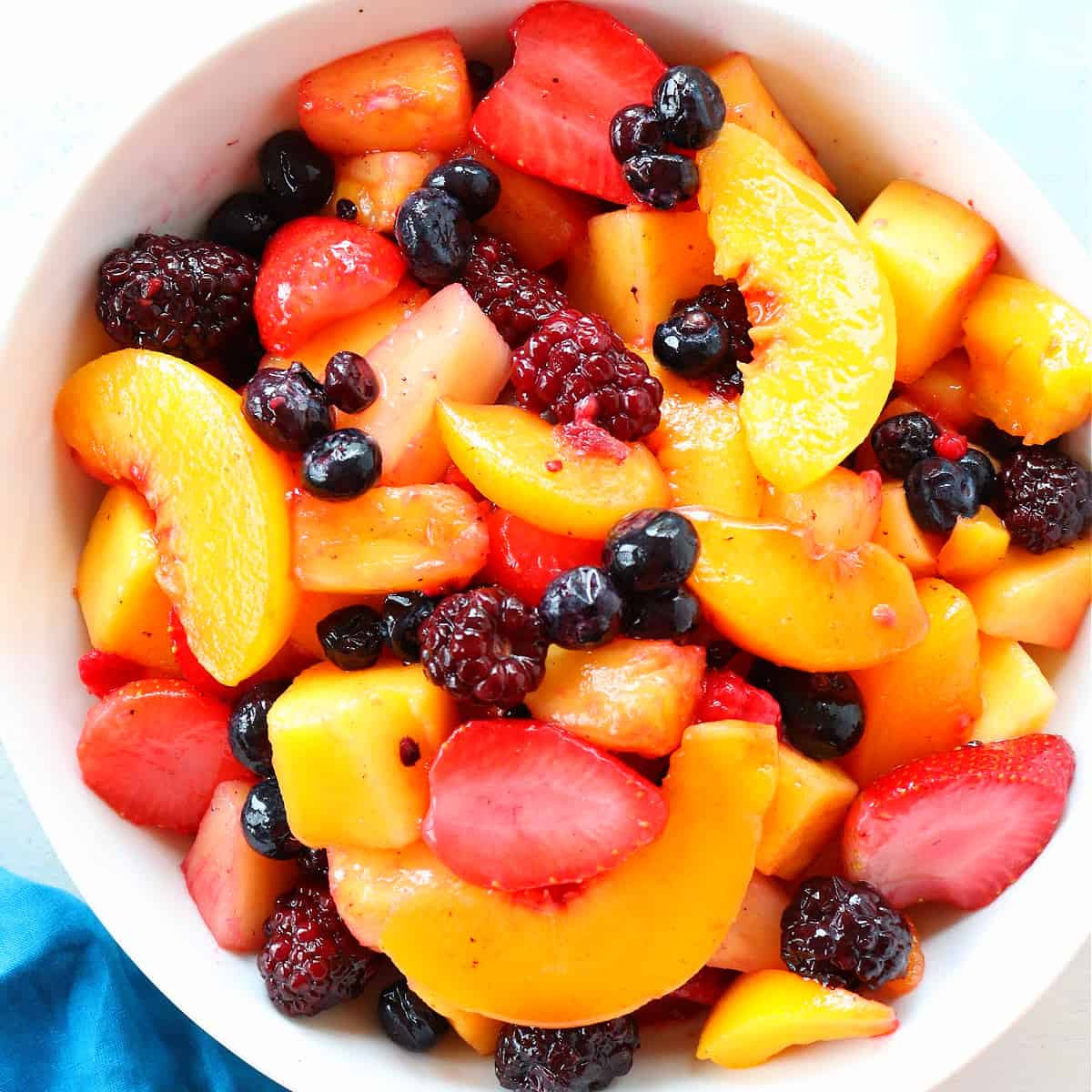 Frozen fruit salad in a bowl.