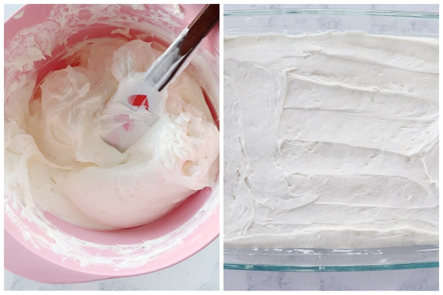 Making cream cheese layer in a bowl.