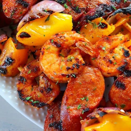 Shrimp and sausage skewers