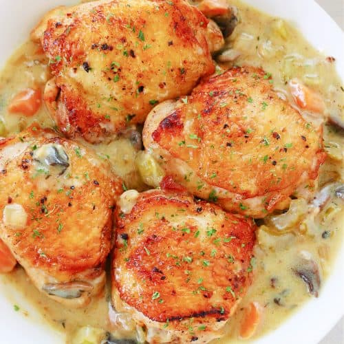 Chicken fricassee in a dish.