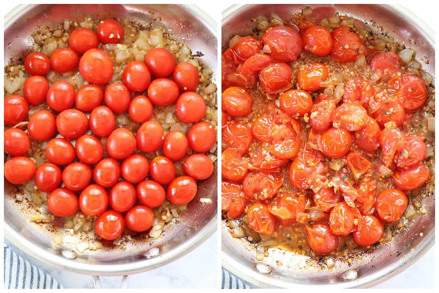 Tomatoes in a skillet.