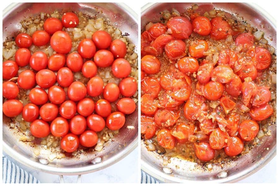 chicken with tomatoes step 5 and 6 Chicken Skillet with Tomatoes and Feta