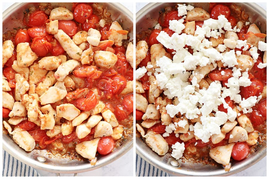 chicken with tomatoes step 7 and 8 Chicken Skillet with Tomatoes and Feta