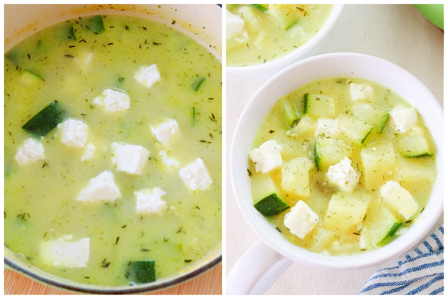 Cream and feta added to soup.