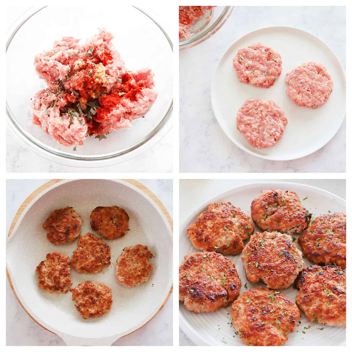Steps of making breakfast sausage collage