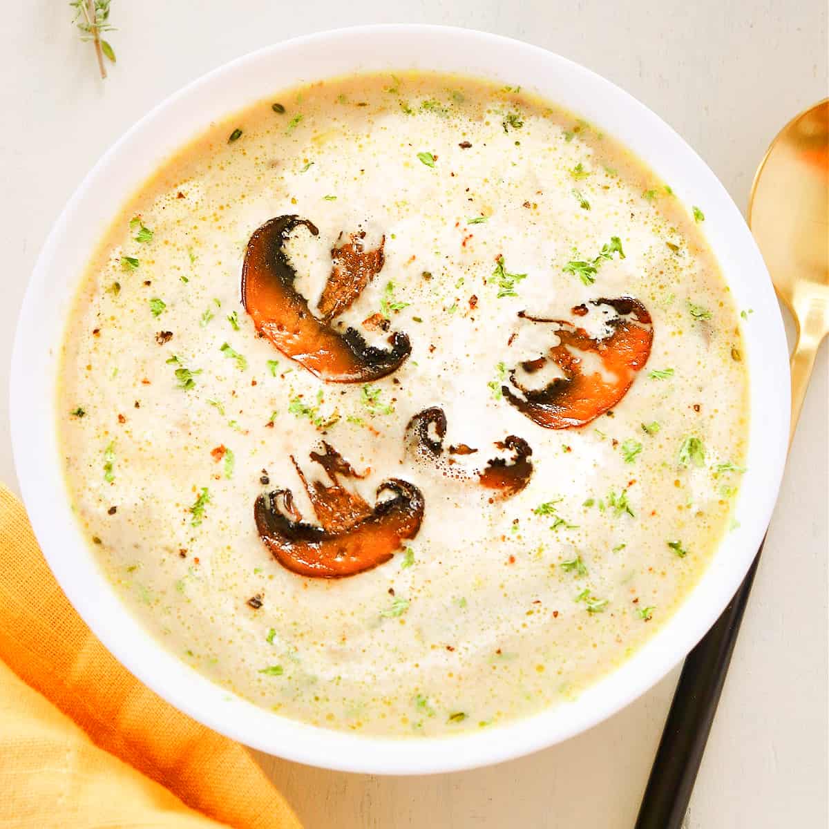 Mushroom soup in a bowl.