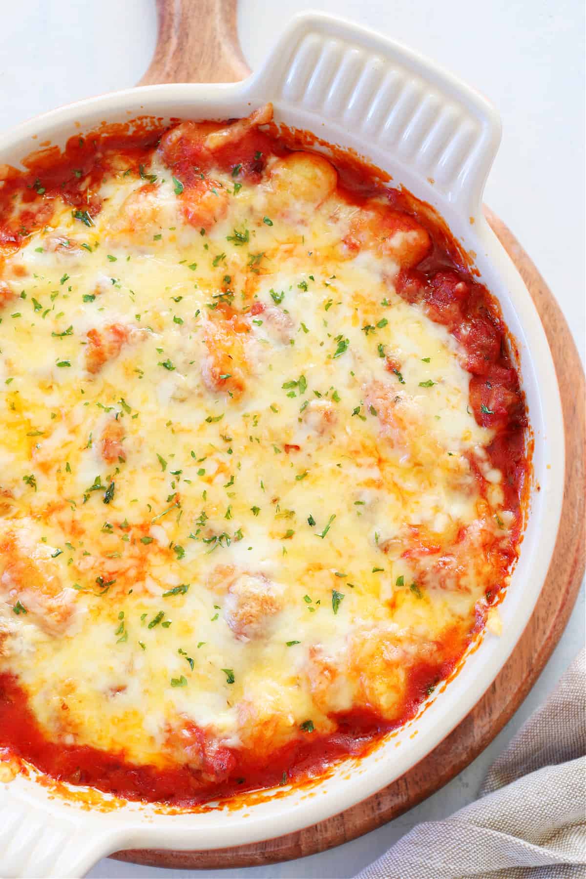 Baked gnocchi in a dish.
