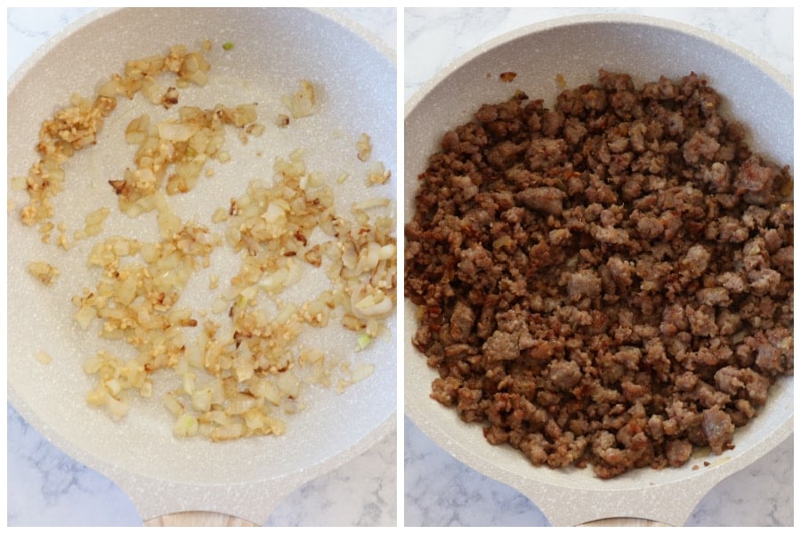 baked gnocchi step 1 and 2 Baked Gnocchi with Sausage