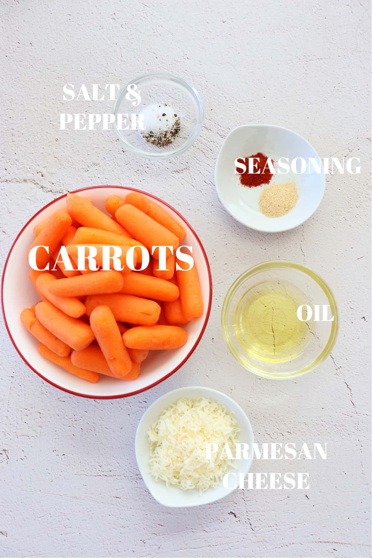 Ingredients for air fryer carrots on a board.