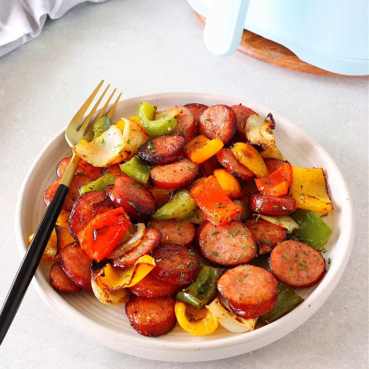 Air Fryer Smoked Sausage with Vegetables