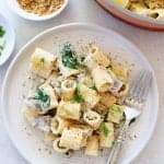 Pasta with Boursin sauce on a plate.