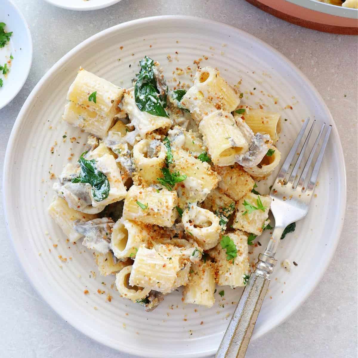 Pasta with Boursin sauce on a plate.