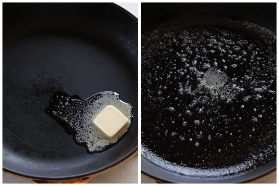 Cast iron skillet with butter.