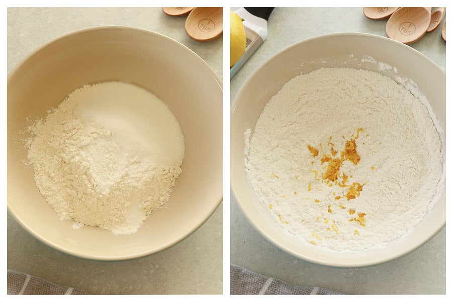 Dry ingredients in a mixing bowl.