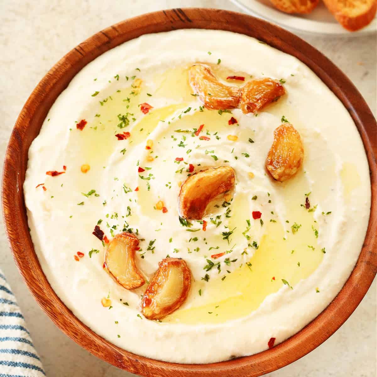 Feta dip in a bowl.