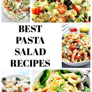 Photos of pasta salads and text that says the best pasta salad recipes.
