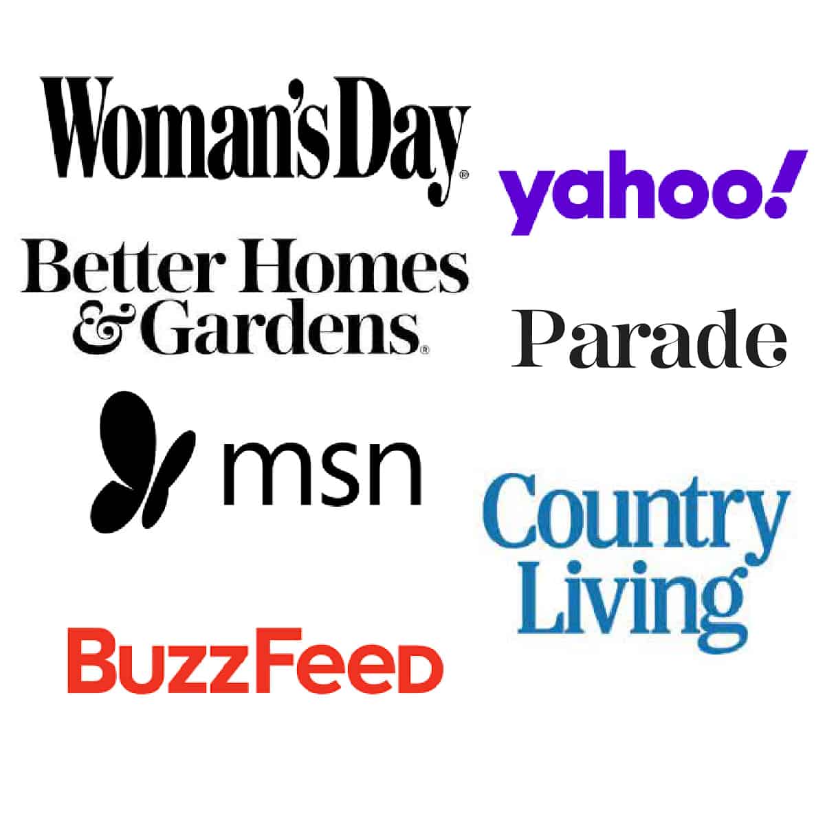 Logos of publications like yahoo, Parade magazine, MSN.
