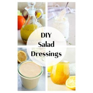 Square photo of collage for the post diy salad dressings.