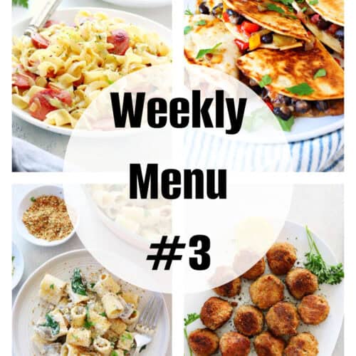 Square collage of photos for weekly menu post number 3.