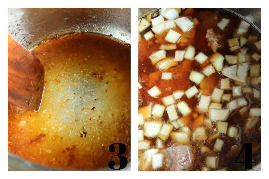Steps of making beef tips and gravy in Instant Pot.
