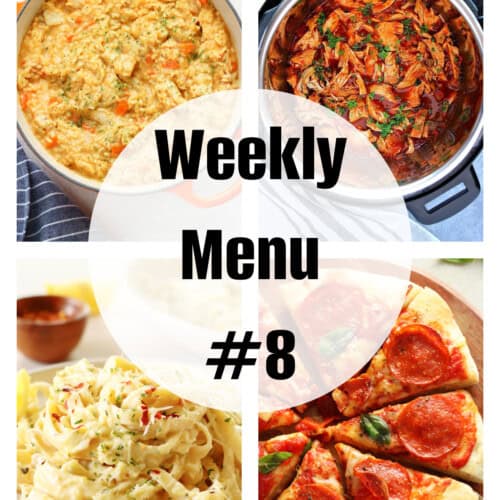 Square photo of a collage for weekly menu 8 post.